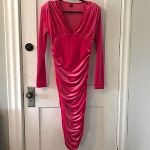 NWOT Velvet Pink Ruched Midi Dress